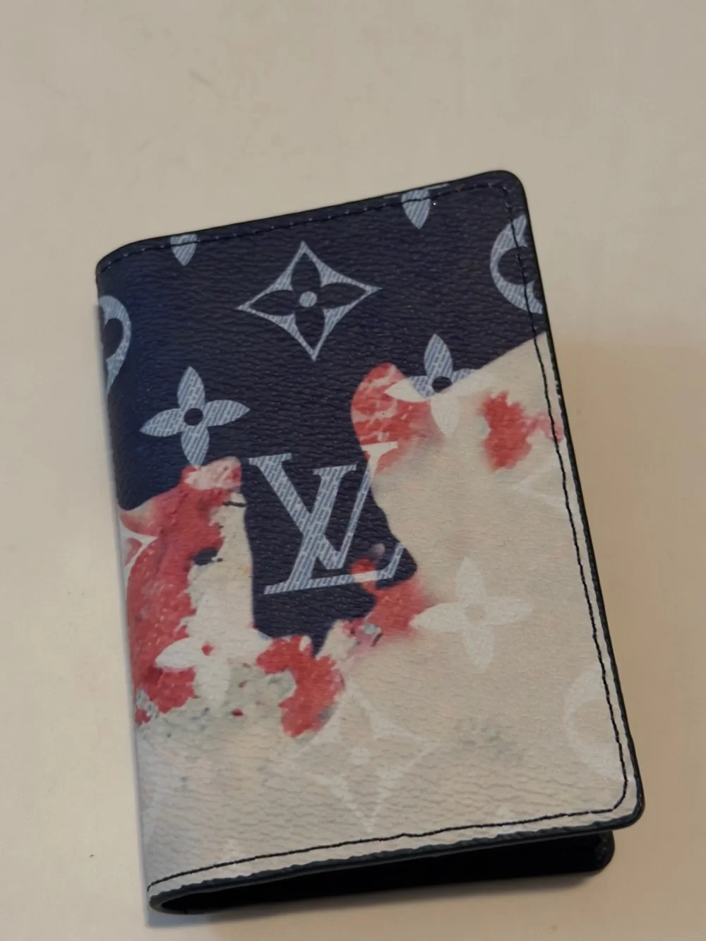 Louis Vuitton Monogram Card Holder in Navy, White & Red Watercolor